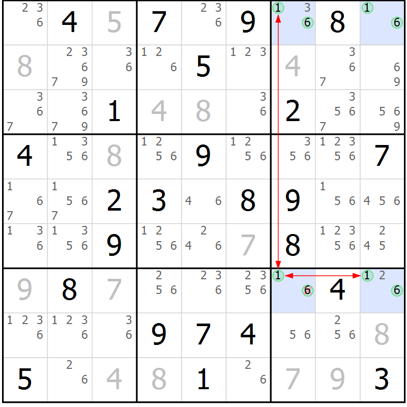 Position des candidats pour la solution de la Gr 43 page 46 du magazine de sudoku Sudoku Suprême n° 039