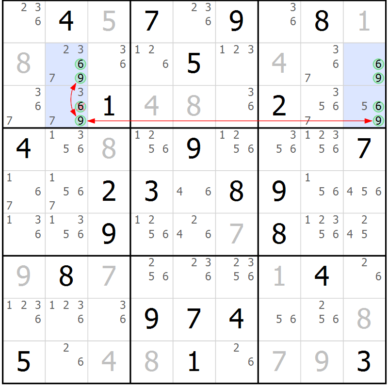 Position des candidats pour la solution de la Gr 43 page 46 du magazine de sudoku Sudoku Suprême n° 039