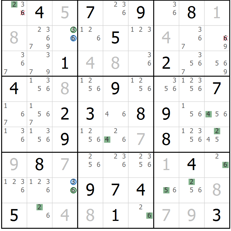 Position des candidats pour la solution de la Gr 43 page 46 du magazine de sudoku Sudoku Suprême n° 039