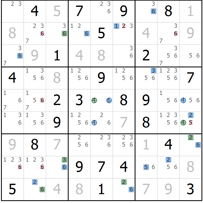 Position des candidats pour la solution de la Gr 43 page 46 du magazine de sudoku Sudoku Suprême n° 039