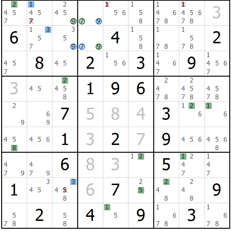 Position des candidats pour la solution de la Gr 44 page 47 du magazine de sudoku Sudoku Suprême n° 039