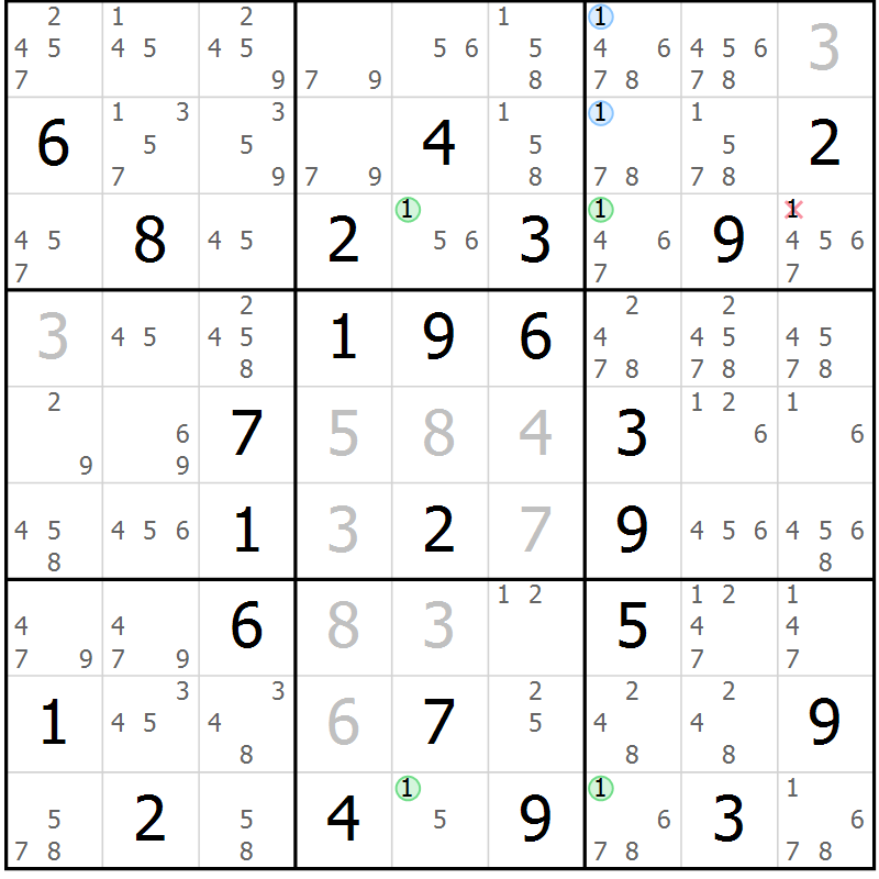 Position des candidats pour la solution de la Gr 44 page 47 du magazine de sudoku Sudoku Suprême n° 039