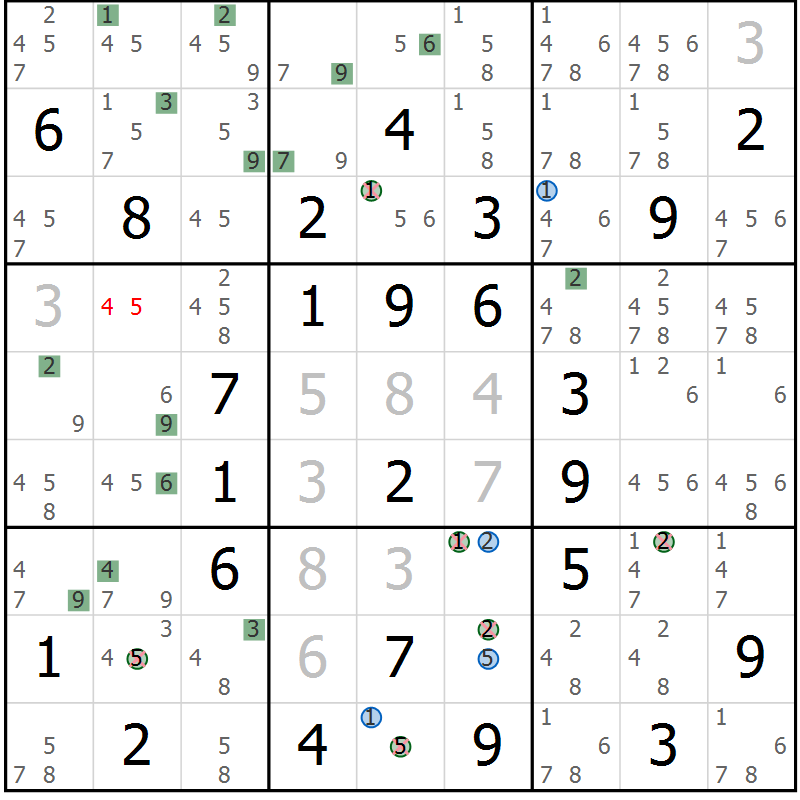 Position des candidats pour la solution de la Gr 44 page 47 du magazine de sudoku Sudoku Suprême n° 039