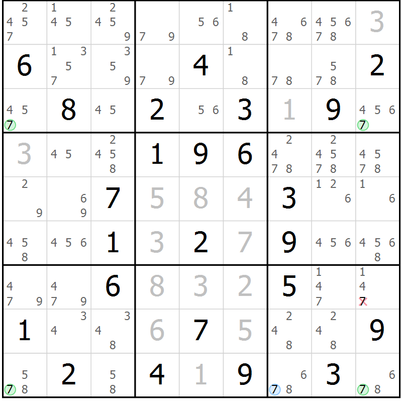 Position des candidats pour la solution de la Gr 44 page 47 du magazine de sudoku Sudoku Suprême n° 039