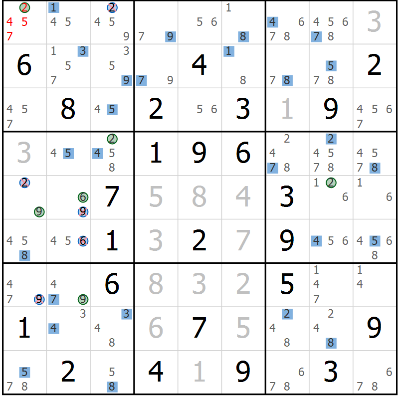 Position des candidats pour la solution de la Gr 44 page 47 du magazine de sudoku Sudoku Suprême n° 039