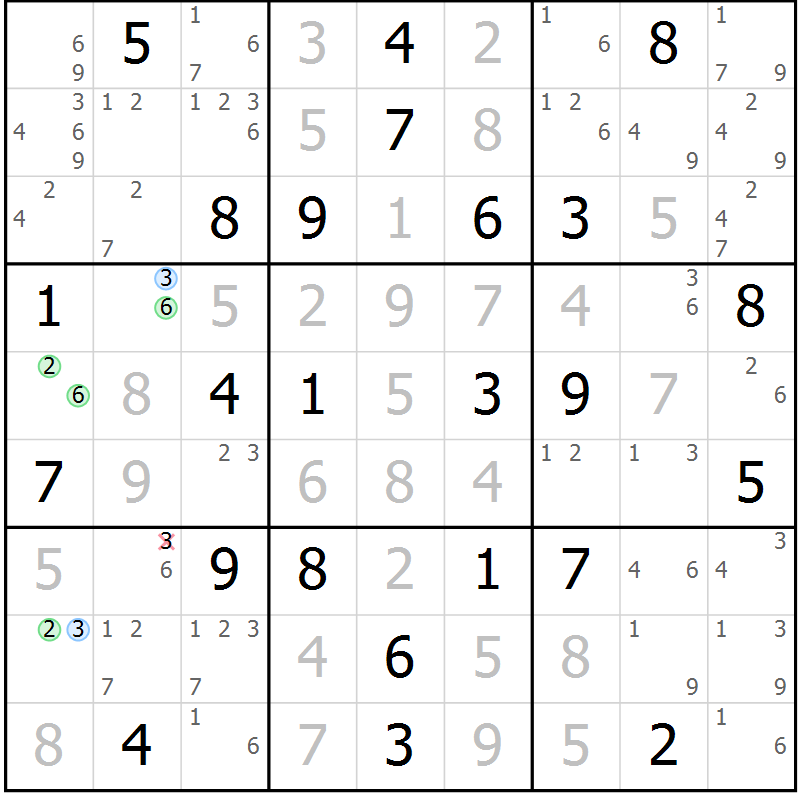 Position des candidats pour la solution de la Gr 45 page 48 du magazine de sudoku Sudoku Suprême n° 039