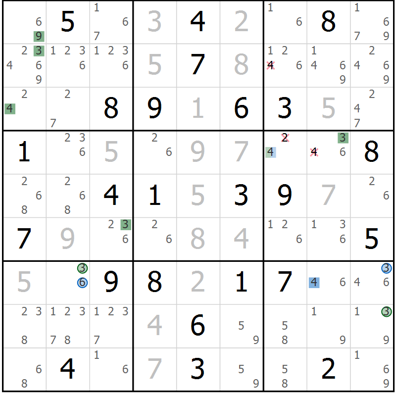 Position des candidats pour la solution de la Gr 45 page 48 du magazine de sudoku Sudoku Suprême n° 039