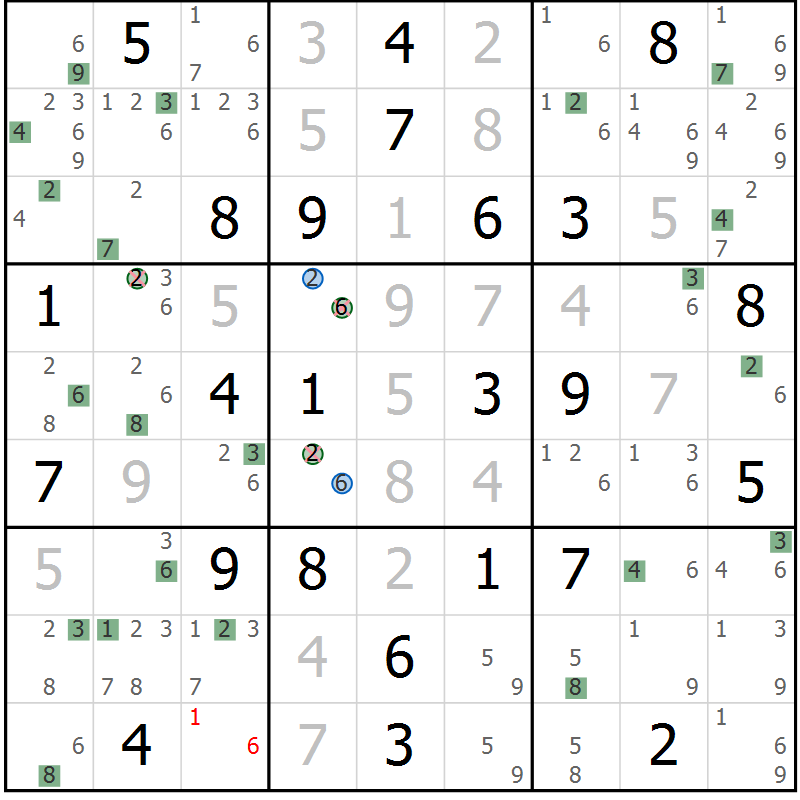 Position des candidats pour la solution de la Gr 45 page 48 du magazine de sudoku Sudoku Suprême n° 039