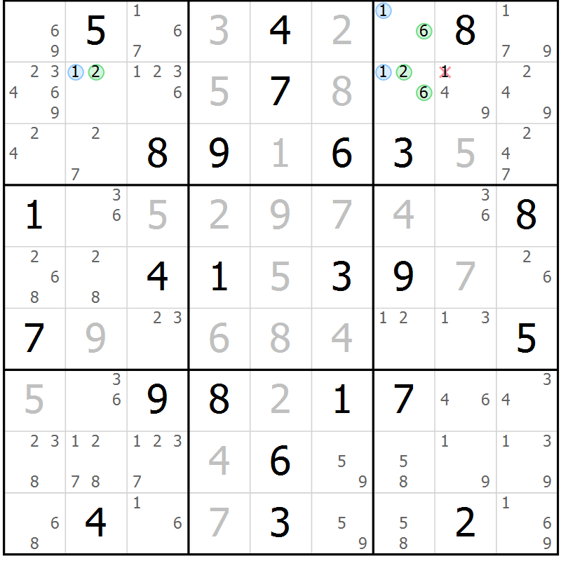 Position des candidats pour la solution de la Gr 45 page 48 du magazine de sudoku Sudoku Suprême n° 039