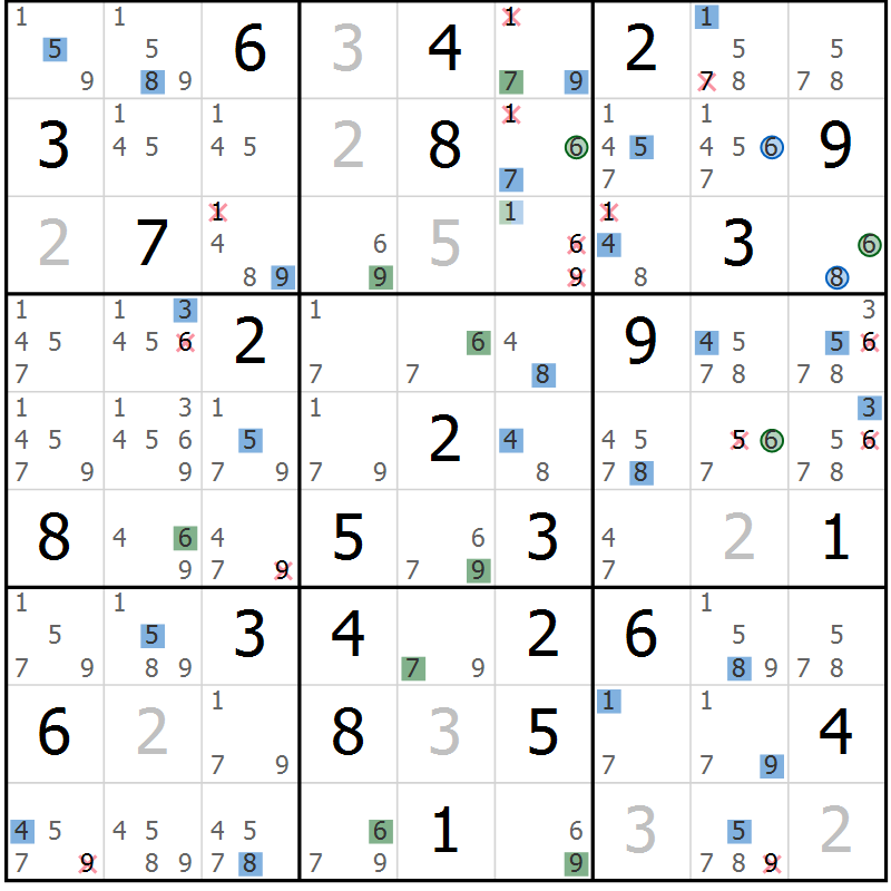 Position des candidats pour la solution de la Gr 46 page 49 du magazine de sudoku Sudoku Suprême n° 039