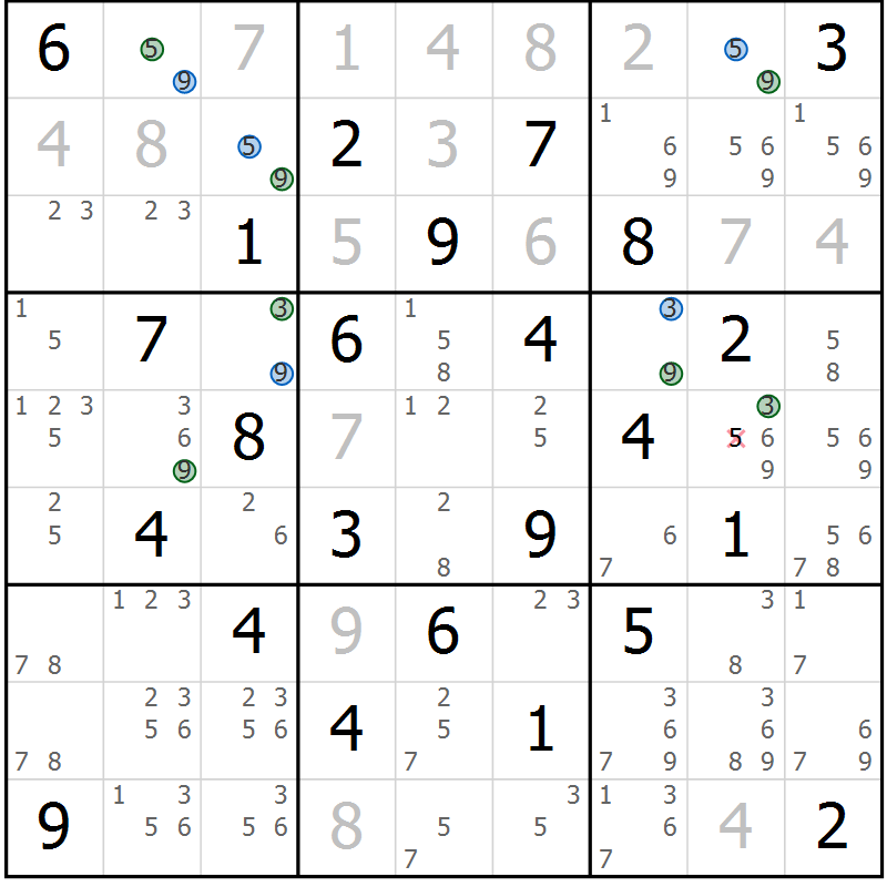 Position des candidats pour la solution de la Gr 47 page 50 du magazine de sudoku Sudoku Suprême n° 039
