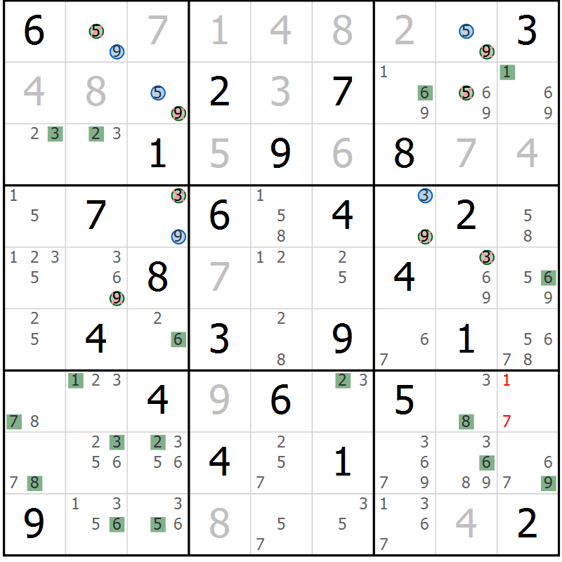 Position des candidats pour la solution de la Gr 47 page 50 du magazine de sudoku Sudoku Suprême n° 039