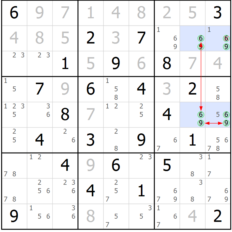 Position des candidats pour la solution de la Gr 47 page 50 du magazine de sudoku Sudoku Suprême n° 039