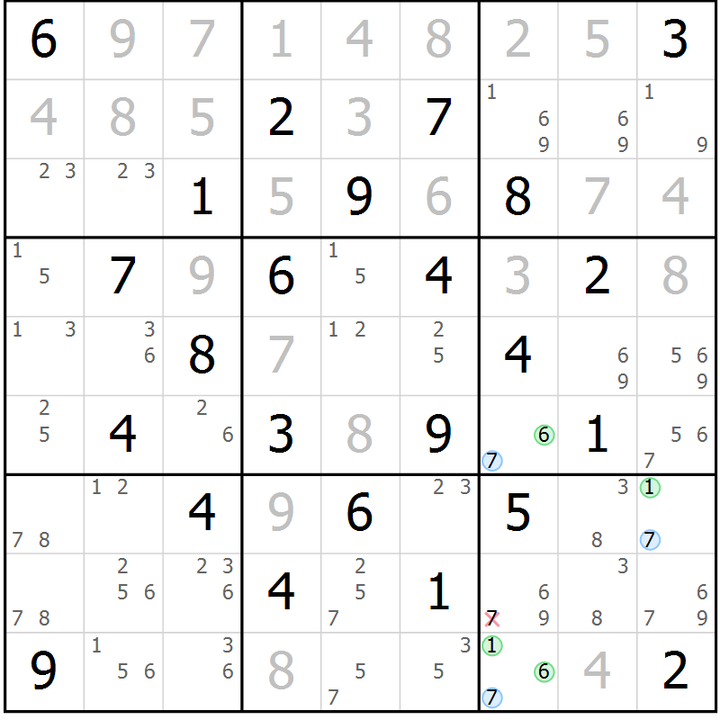 Position des candidats pour la solution de la Gr 47 page 50 du magazine de sudoku Sudoku Suprême n° 039