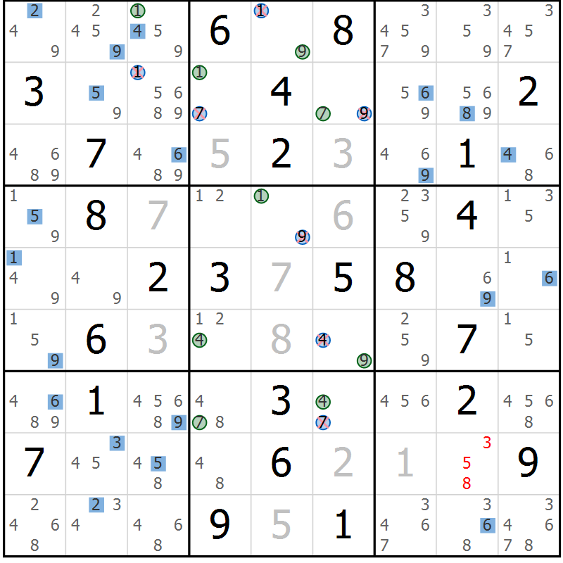 Position des candidats pour la solution de la Gr 48 page 51 du magazine de sudoku Sudoku Suprême n° 039