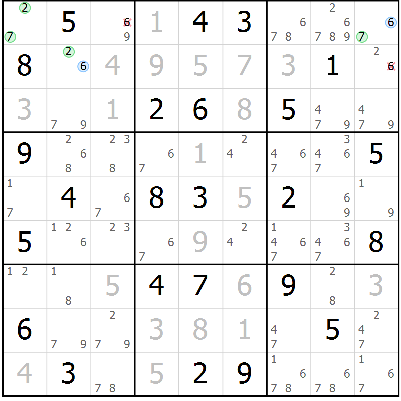 Position des candidats pour la solution de la Gr 49 page 52 du magazine de sudoku Sudoku Suprême n° 039