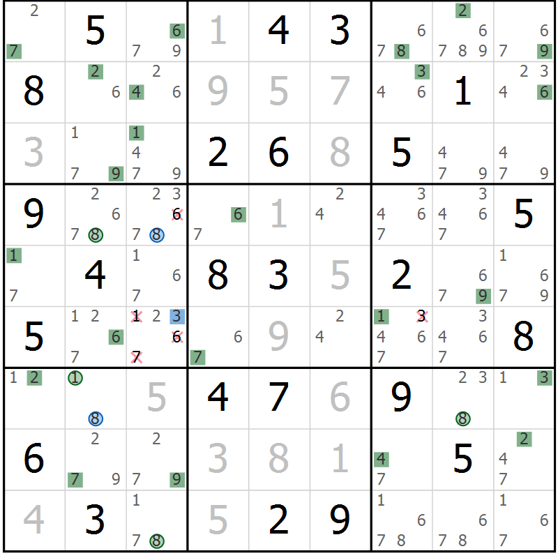 Position des candidats pour la solution de la Gr 49 page 52 du magazine de sudoku Sudoku Suprême n° 039