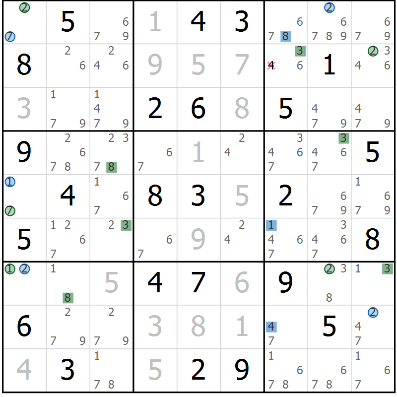 Position des candidats pour la solution de la Gr 49 page 52 du magazine de sudoku Sudoku Suprême n° 039