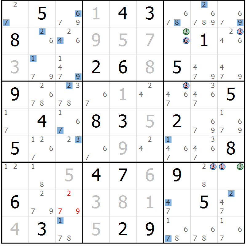 Position des candidats pour la solution de la Gr 49 page 52 du magazine de sudoku Sudoku Suprême n° 039