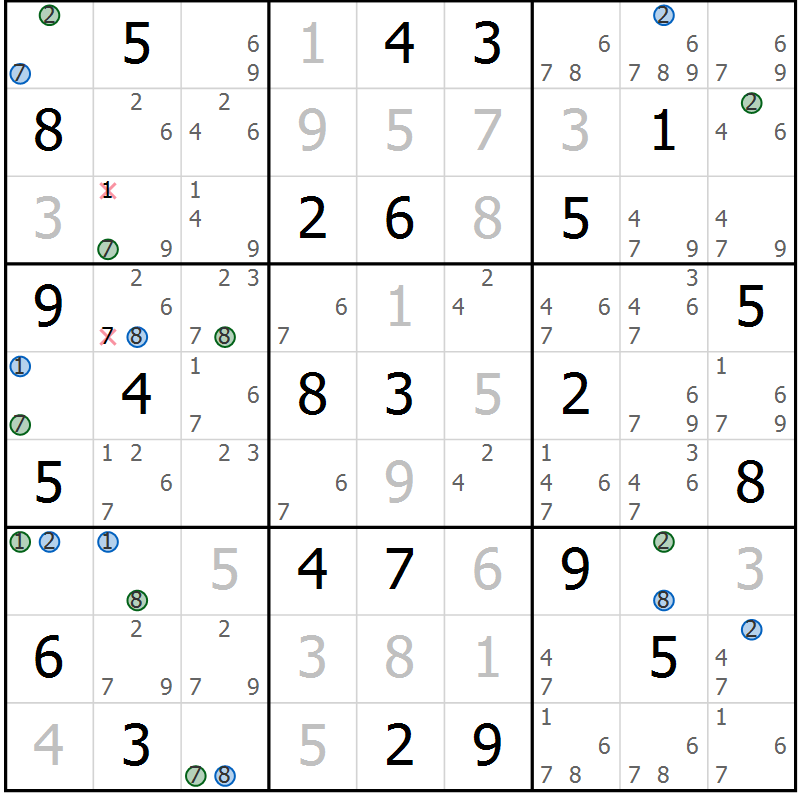 Position des candidats pour la solution de la Gr 49 page 52 du magazine de sudoku Sudoku Suprême n° 039