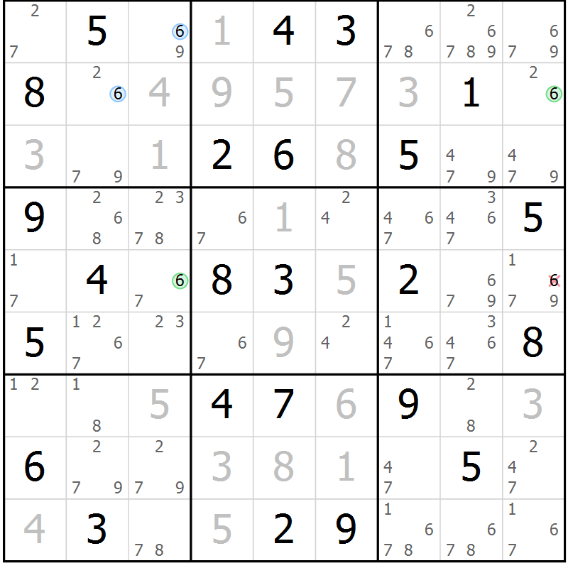 Position des candidats pour la solution de la Gr 49 page 52 du magazine de sudoku Sudoku Suprême n° 039