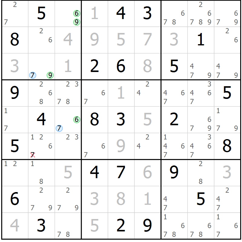 Position des candidats pour la solution de la Gr 49 page 52 du magazine de sudoku Sudoku Suprême n° 039