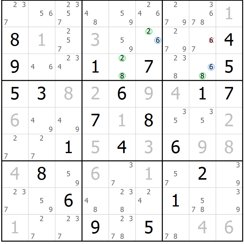 Position des candidats pour la solution de la Gr 5 page 8 du magazine de sudoku Sudoku Suprême n° 039