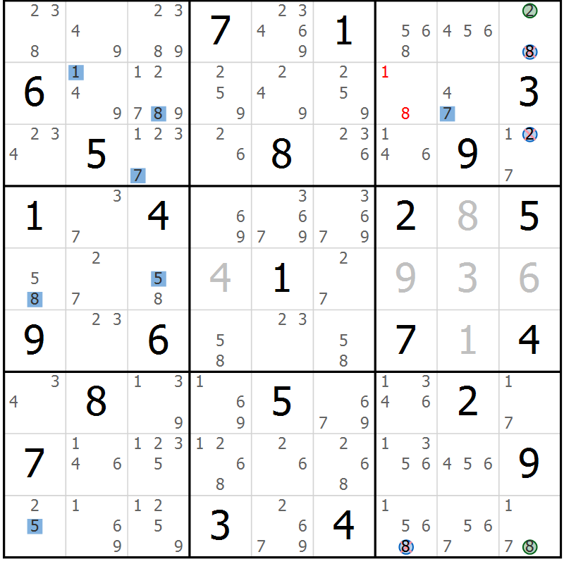 Position des candidats pour la solution de la Gr 50 page 53 du magazine de sudoku Sudoku Suprême n° 039