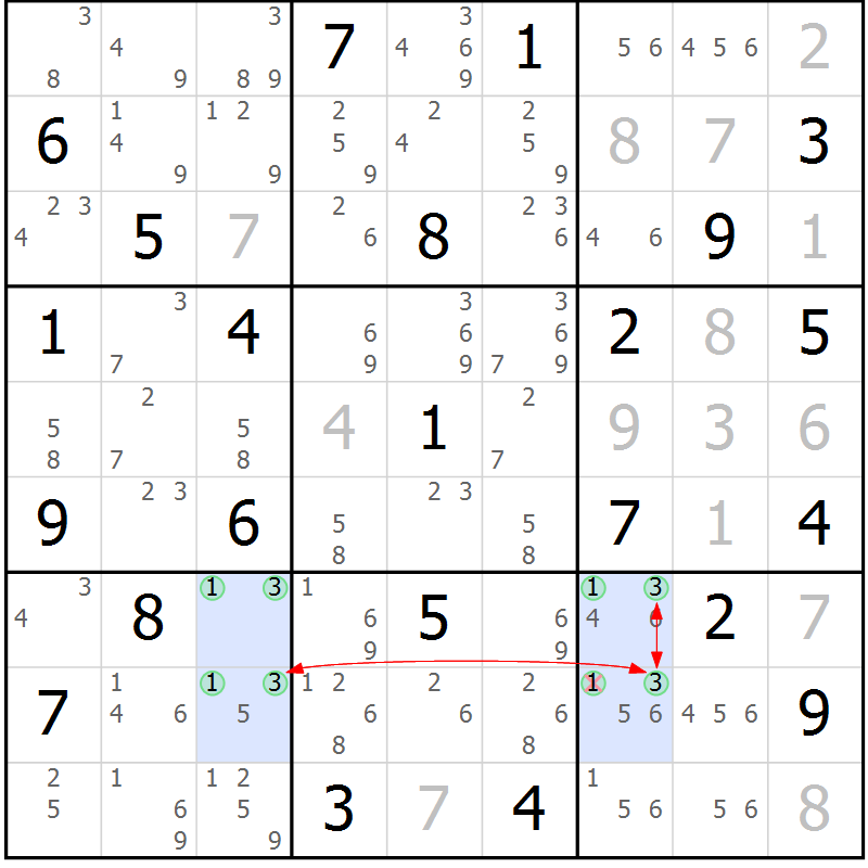 Position des candidats pour la solution de la Gr 50 page 53 du magazine de sudoku Sudoku Suprême n° 039