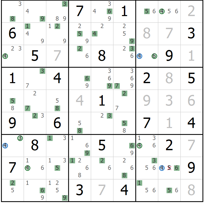 Position des candidats pour la solution de la Gr 50 page 53 du magazine de sudoku Sudoku Suprême n° 039