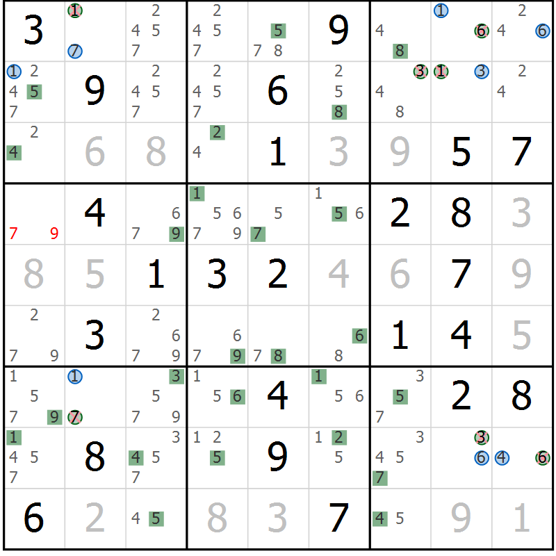 Position des candidats pour la solution de la Gr 51 page 54 du magazine de sudoku Sudoku Suprême n° 039