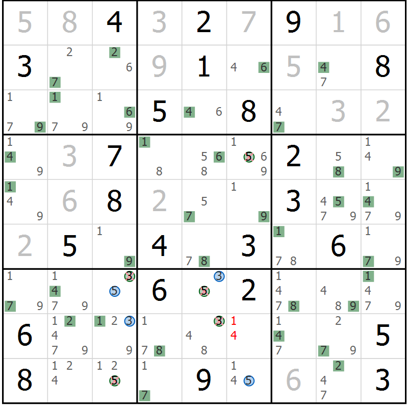 Position des candidats pour la solution de la Gr 52 page 55 du magazine de sudoku Sudoku Suprême n° 039