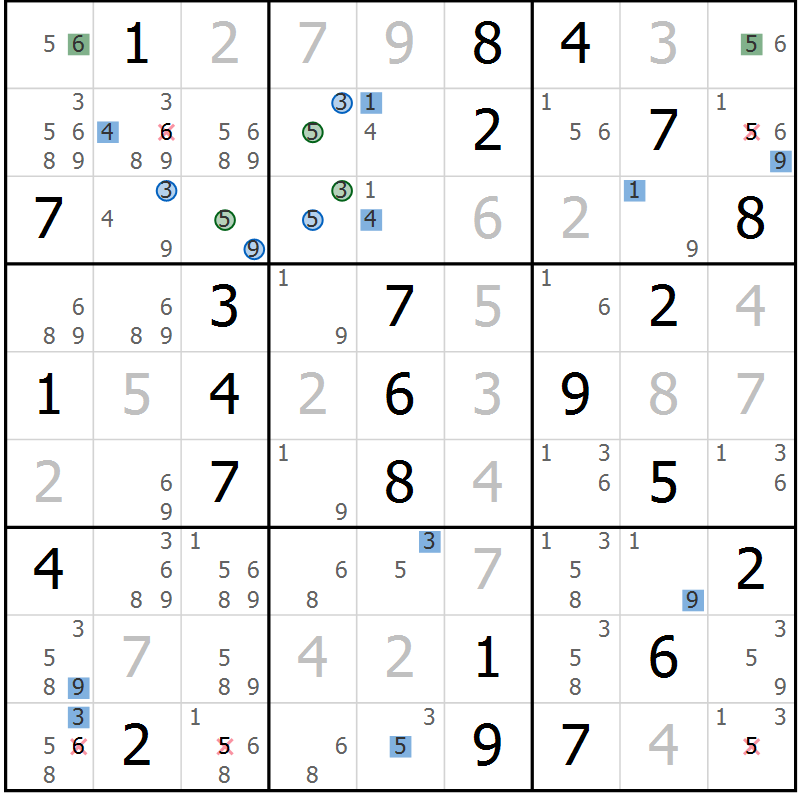 Position des candidats pour la solution de la Gr 53 page 56 du magazine de sudoku Sudoku Suprême n° 039