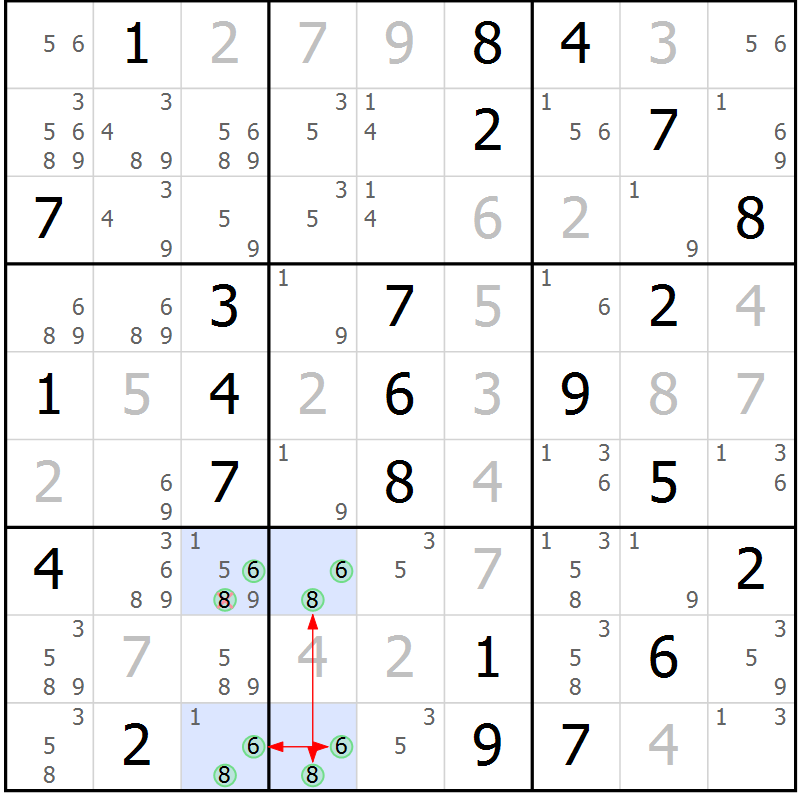 Position des candidats pour la solution de la Gr 53 page 56 du magazine de sudoku Sudoku Suprême n° 039