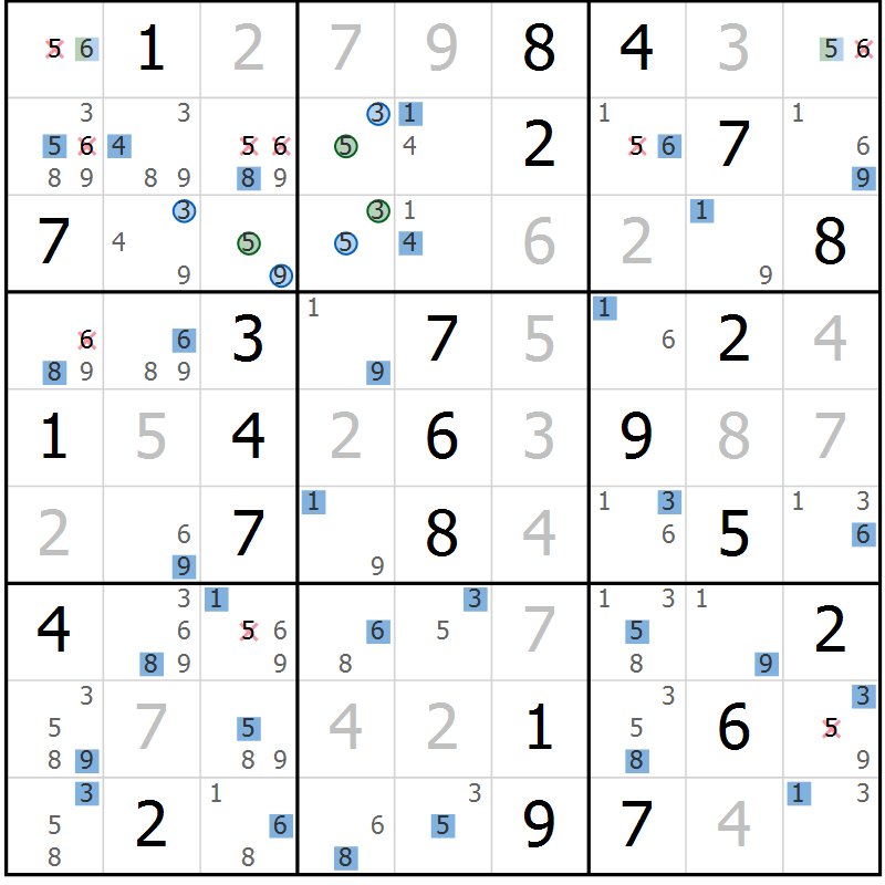 Position des candidats pour la solution de la Gr 53 page 56 du magazine de sudoku Sudoku Suprême n° 039