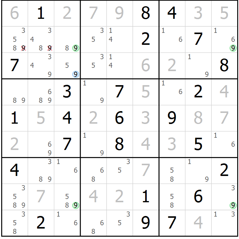 Position des candidats pour la solution de la Gr 53 page 56 du magazine de sudoku Sudoku Suprême n° 039