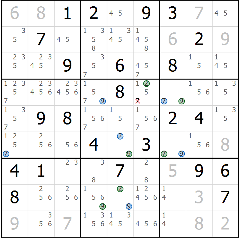 Position des candidats pour la solution de la Gr 55 page 58 du magazine de sudoku Sudoku Suprême n° 039