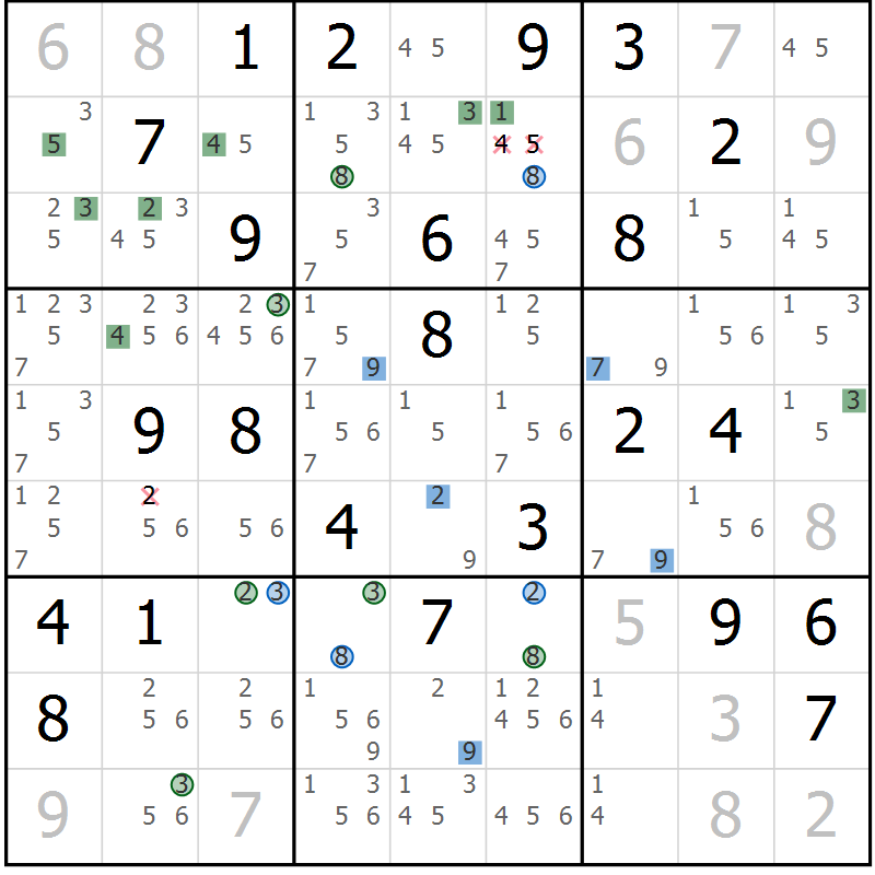 Position des candidats pour la solution de la Gr 55 page 58 du magazine de sudoku Sudoku Suprême n° 039