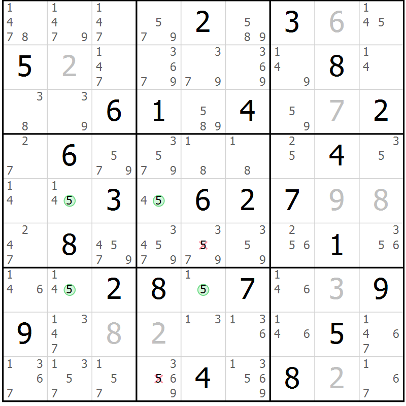 Position des candidats pour la solution de la Gr 57 page 60 du magazine de sudoku Sudoku Suprême n° 039
