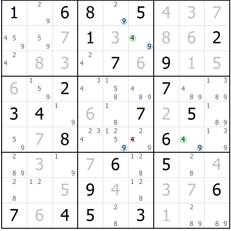 Position des candidats pour la solution de la Gr 58 page 61 du magazine de sudoku Sudoku Suprême n° 039