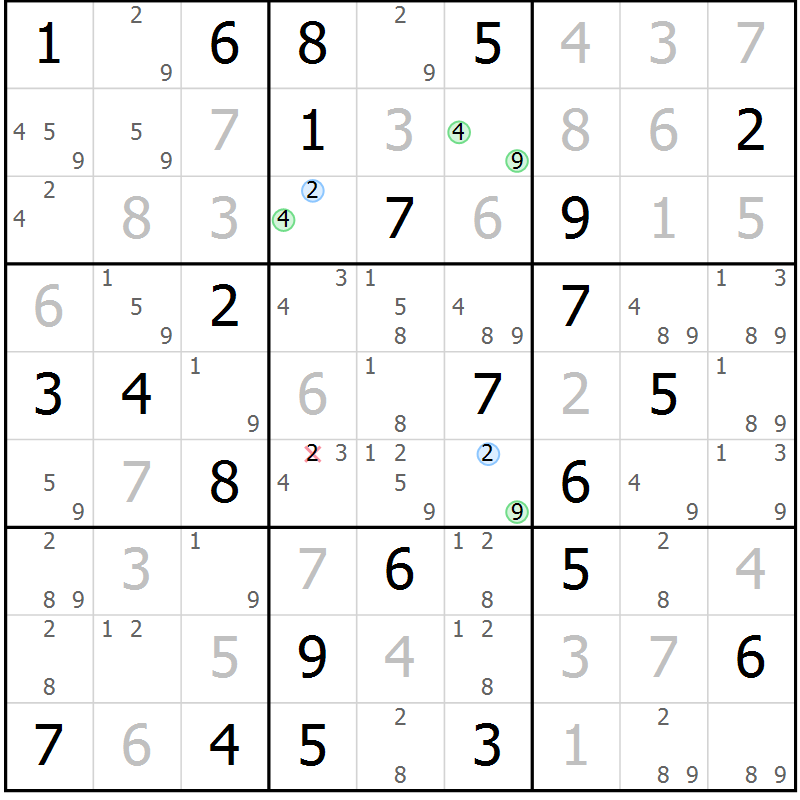 Position des candidats pour la solution de la Gr 58 page 61 du magazine de sudoku Sudoku Suprême n° 039