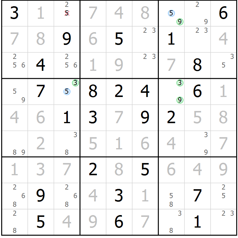 Position des candidats pour la solution de la Gr 60 page 63 du magazine de sudoku Sudoku Suprême n° 039