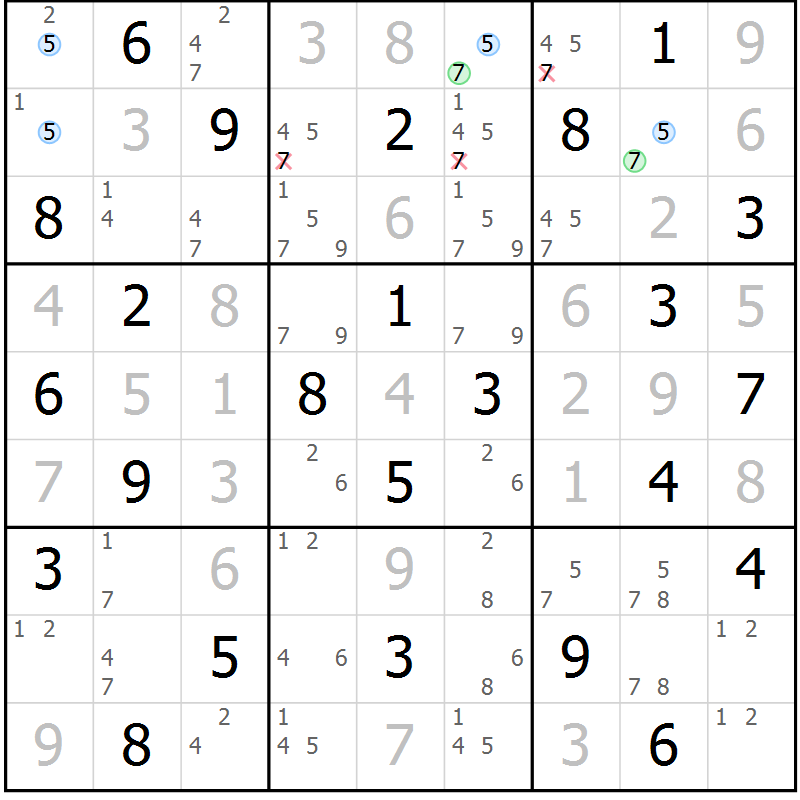 Position des candidats pour la solution de la Gr 62 page 65 du magazine de sudoku Sudoku Suprême n° 039