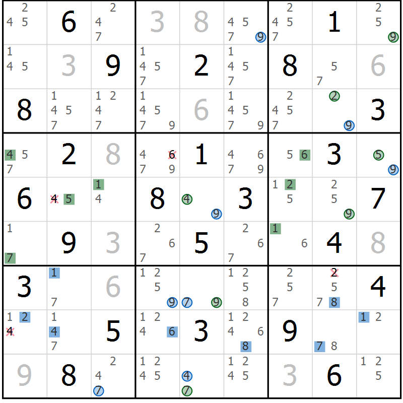 Position des candidats pour la solution de la Gr 62 page 65 du magazine de sudoku Sudoku Suprême n° 039