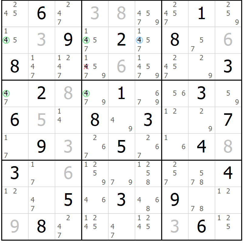 Position des candidats pour la solution de la Gr 62 page 65 du magazine de sudoku Sudoku Suprême n° 039