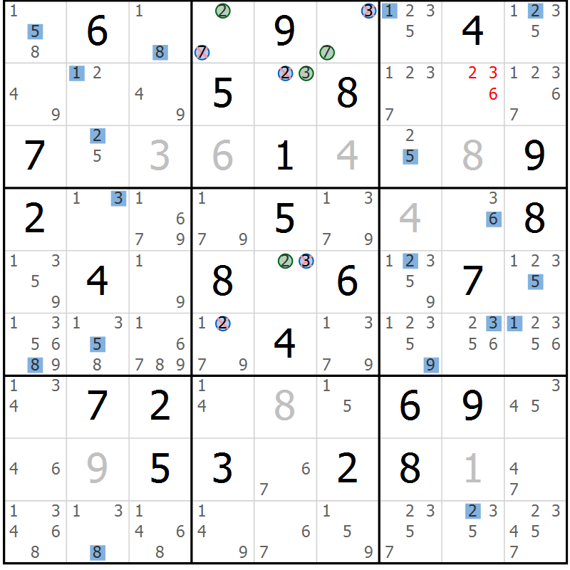 Position des candidats pour la solution de la Gr 63 page 66 du magazine de sudoku Sudoku Suprême n° 039