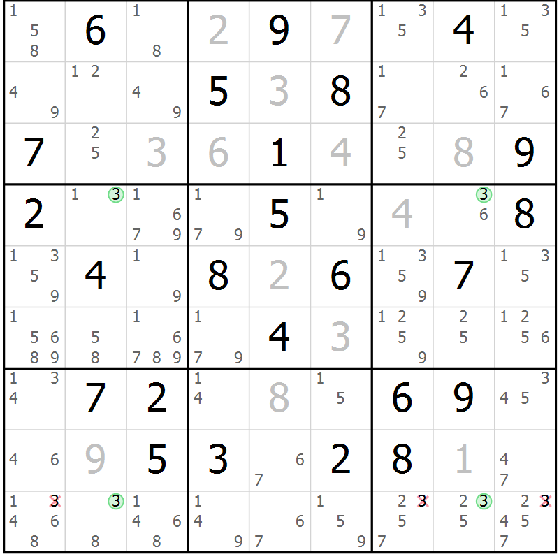 Position des candidats pour la solution de la Gr 63 page 66 du magazine de sudoku Sudoku Suprême n° 039
