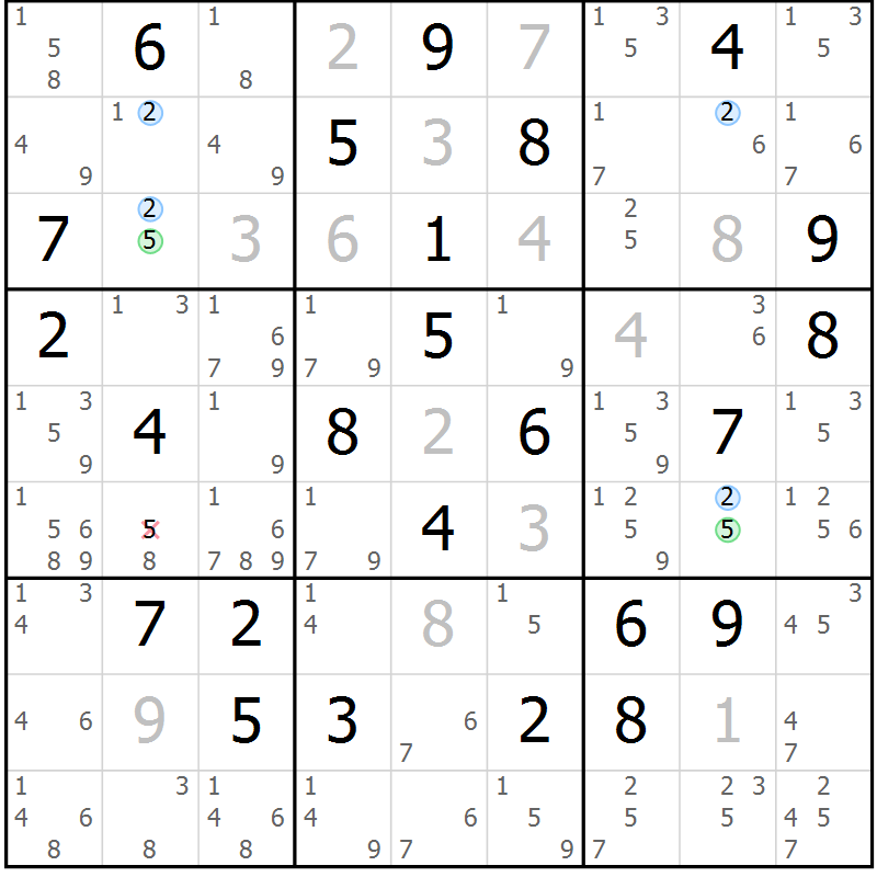 Position des candidats pour la solution de la Gr 63 page 66 du magazine de sudoku Sudoku Suprême n° 039