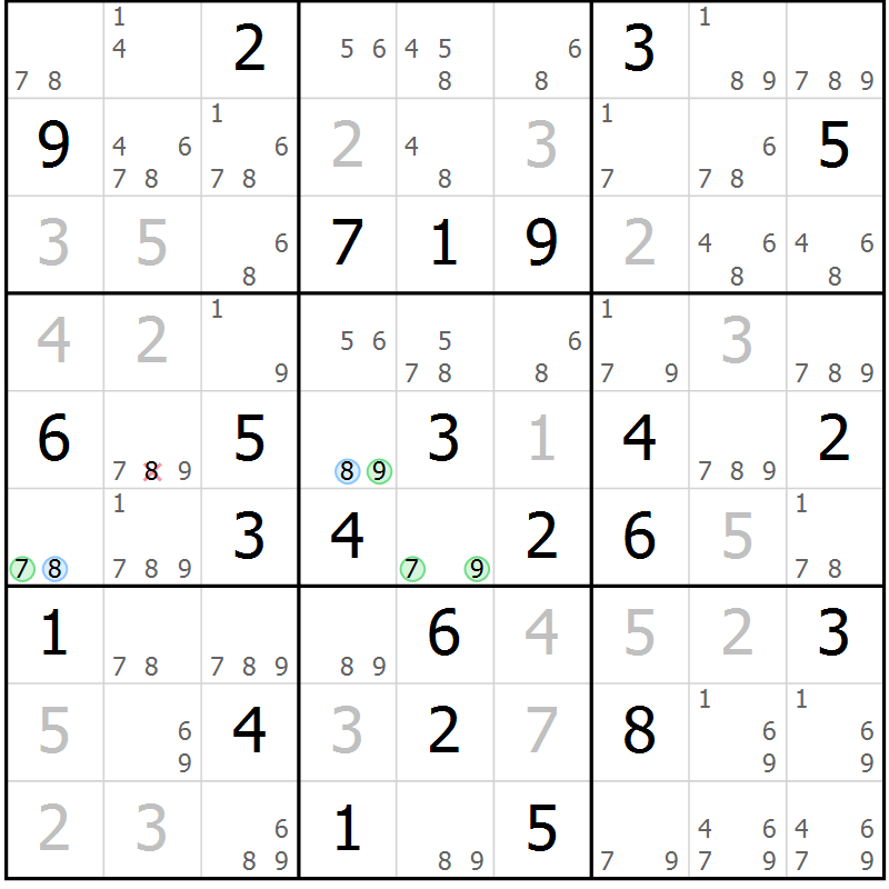 Position des candidats pour la solution de la Gr 65 page 68 du magazine de sudoku Sudoku Suprême n° 039
