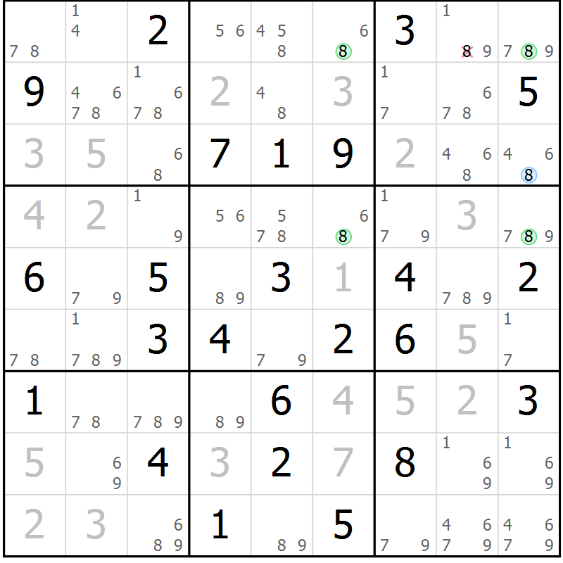 Position des candidats pour la solution de la Gr 65 page 68 du magazine de sudoku Sudoku Suprême n° 039